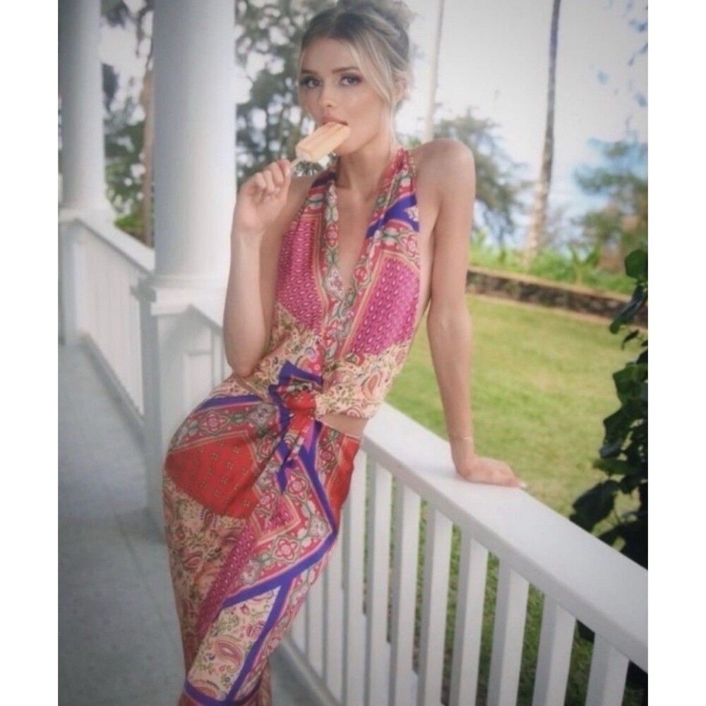 Zara Pink Red Paisley Halter Midi Dress - Picture 4 of 16